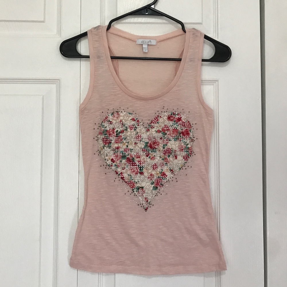 Rhinestone Floral Heart Tank